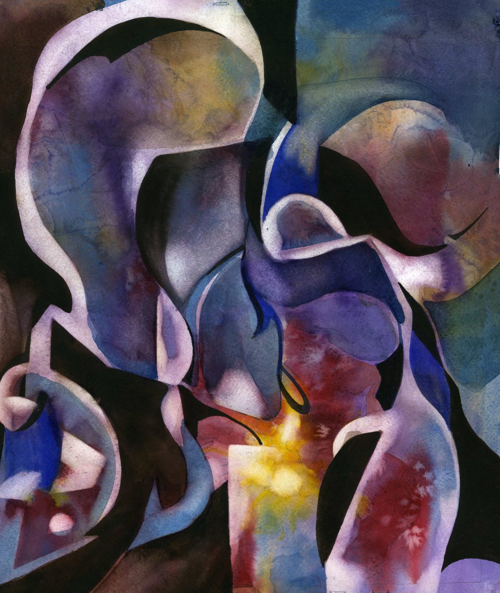 Organic Abstract Watercolour By Alfred Ng, 15 X 17, Blue Nude, Original Artwork