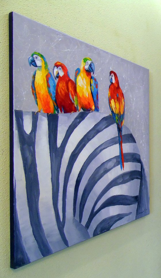 Parrots on Zebra