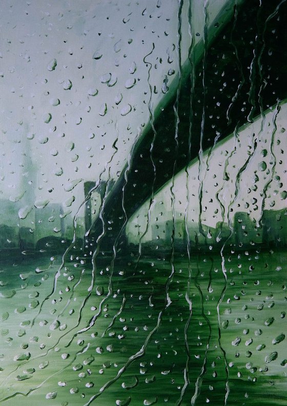 Rain on Brooklyn Bridge - Rain New York Decor Home Office Painting