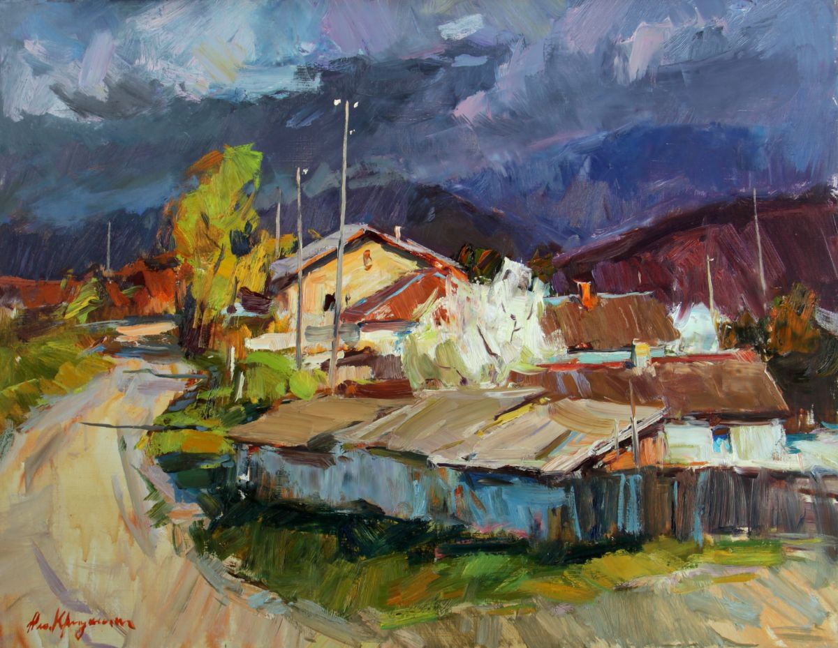 Impressionistic Landscape Oil Painting By Aleksandr Kryushyn, 28 X 22, Before The Rain, Original Artwork
