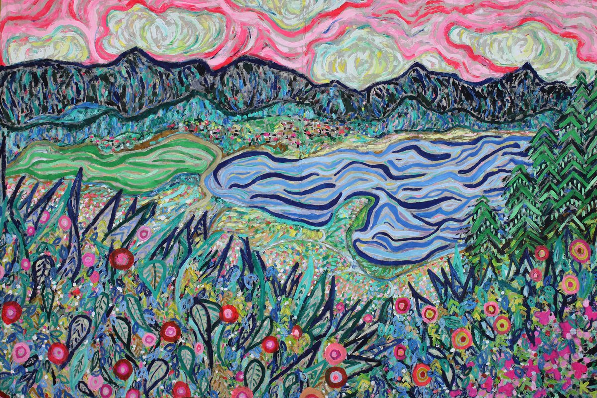 Expressive Landscape Acrylic Painting By Katie Jurkiewicz, 108 X 72", Sete Cidades, Azores, Original Artwork