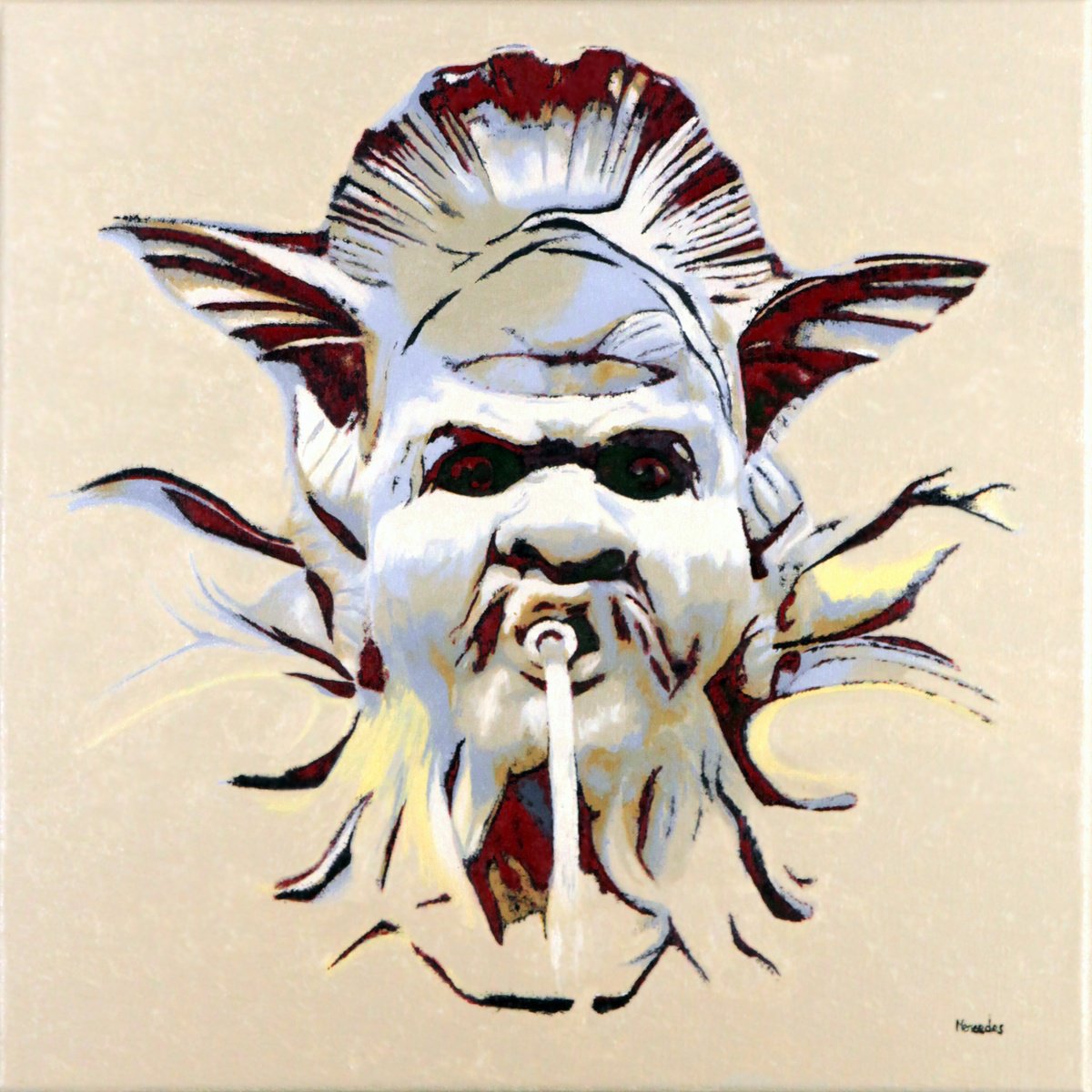 Urban And Pop Cityscapes Oil Painting By Mercedes Soret, 20 X 20", Mask With Triton