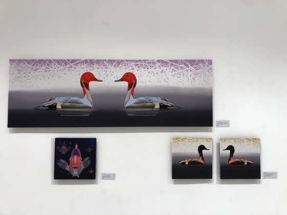 Red head water birds, in Pink