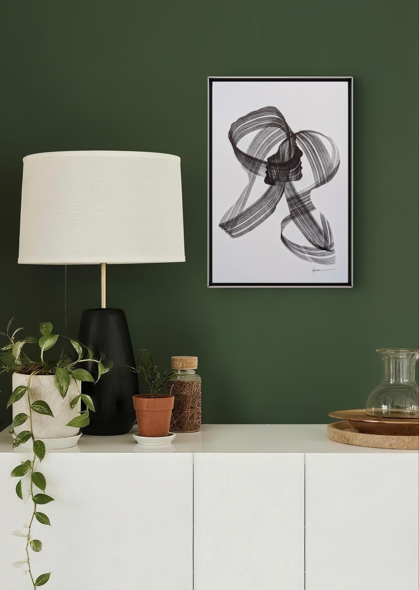 Expressive Portrait Ink Drawing By Nicol Vacaru, 11 X 15", Orbit Of Whispers, Original Artwork