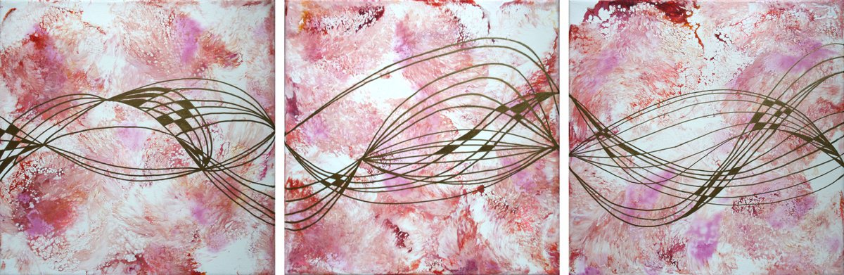 Expressive Abstract Acrylic Painting By Salana Art / Svetlana Samovarova, 35 X 12", Floral Fluids, Original Artwork