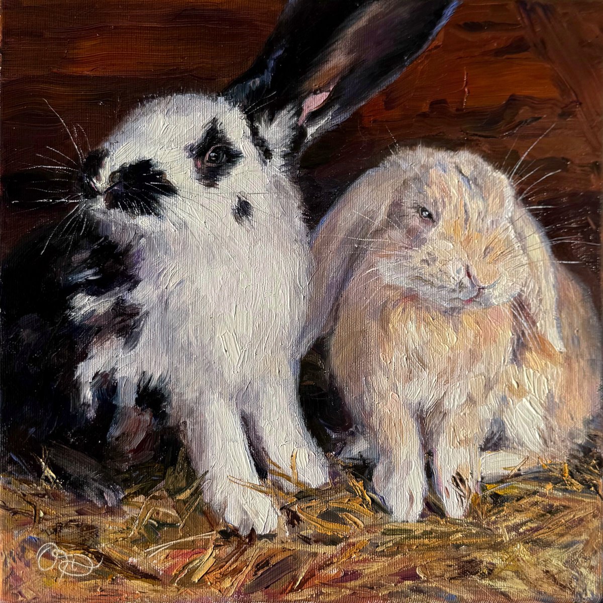 Photorealistic Animal Oil Painting By Olha Dashkevych, 12 X 12", « Sunny Bunny», Original Artwork