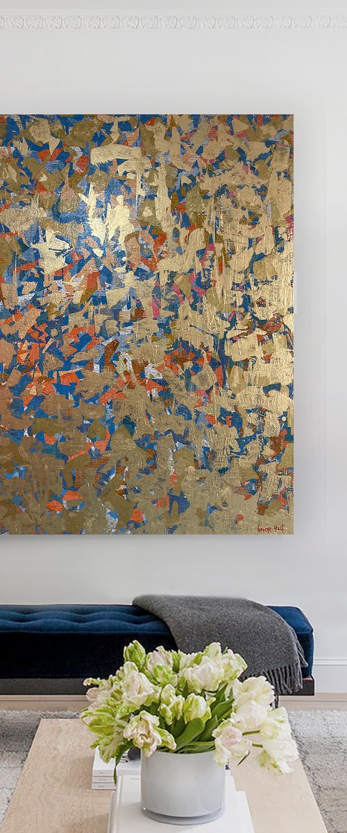 Fortune News- 127cm squ - mixed media on canvas by George Hall
