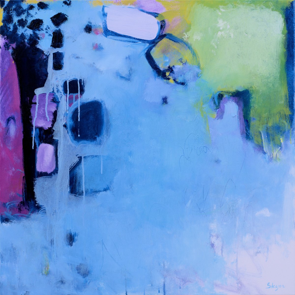 Expressive Abstract Oil Painting By Thomas Steyer, 28 X 28", Breathe In And Out, Original Artwork