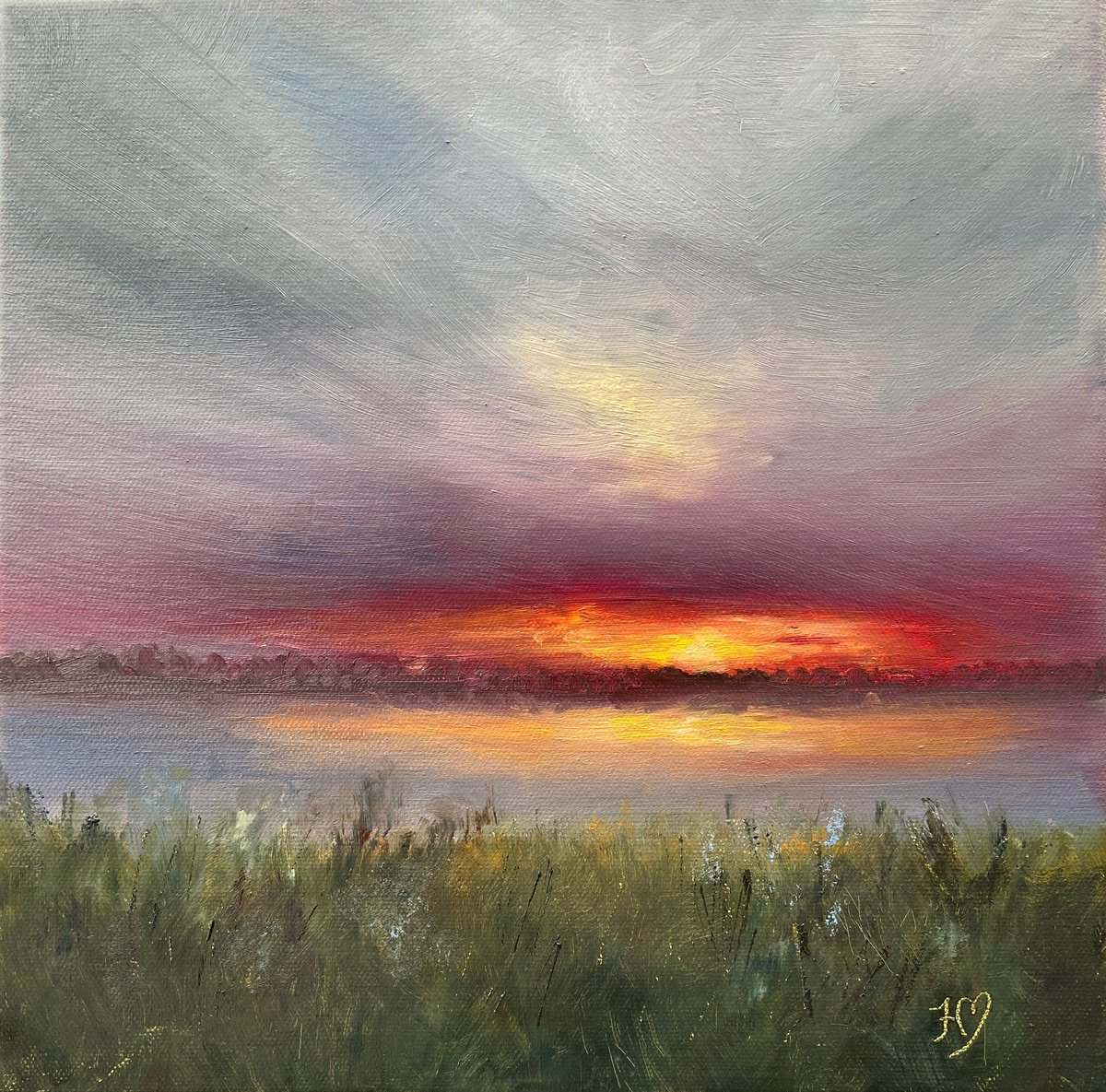 Impressionistic Landscape Oil Painting By Heather Matthews, 12 X 12, First Light, Original Artwork