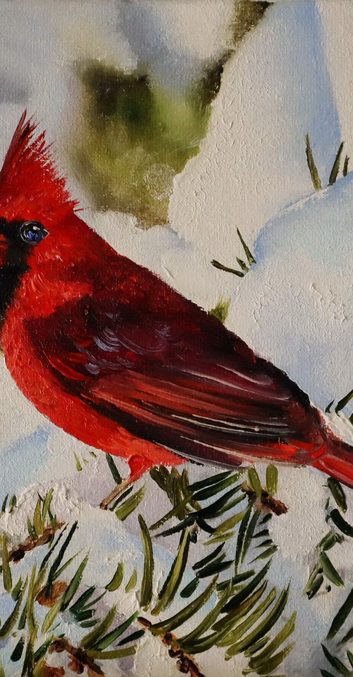 Red Cardinal in Snow by Natalia Shaykina