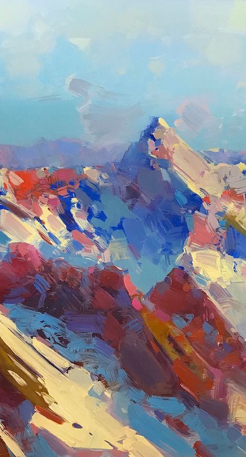 Alps, Landscape oil painting, Handmade artwork, by Vahe Yeremyan