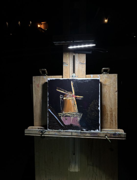 Windmill at night. Plein Air