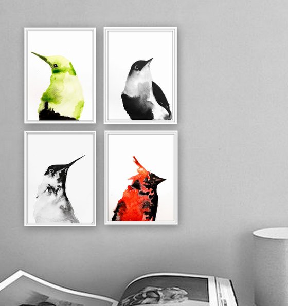 Set of 4 Bird paintings.