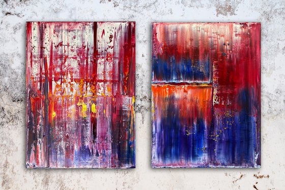 "Two Painters Walk Into A Bar" - FREE USA SHIPPING + Save As A Series - Original Large PMS Abstract Diptych Oil Paintings On Canvas - 36" x 24"