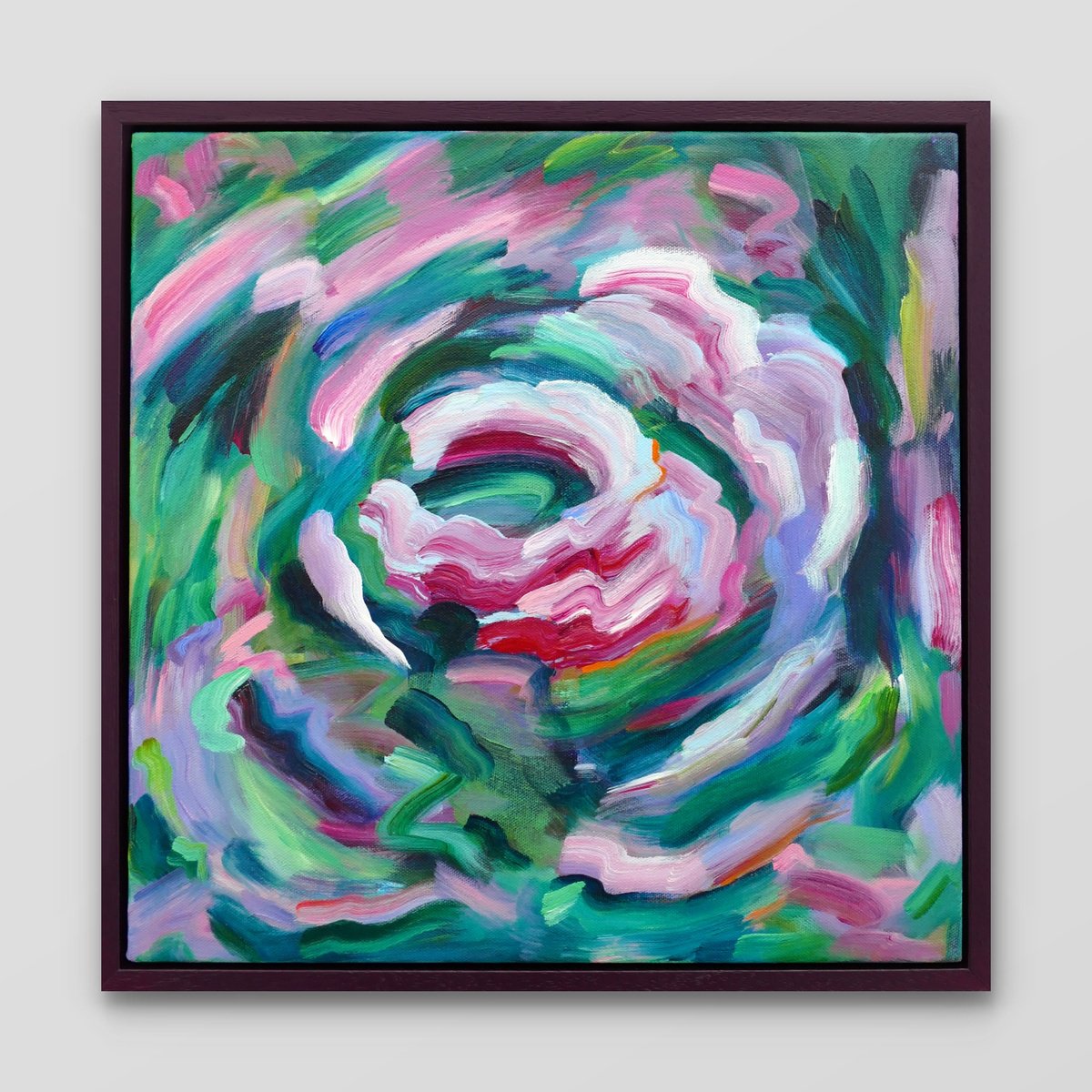 Organic Botanical Acrylic Painting By Alanna Eakin, 17 X 17, Rosewater Burst, Original Artwork