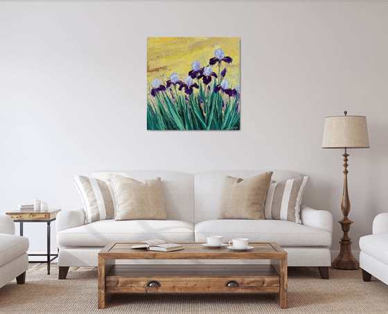 Irises at Sunrise   80x80cm