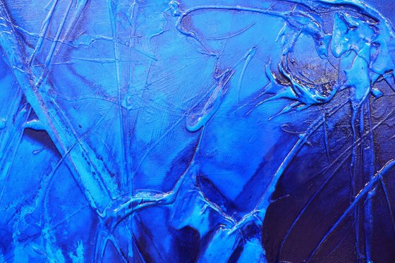 Sapphire Icon 190cm x 100cm Blue Ink Textured Abstract Art