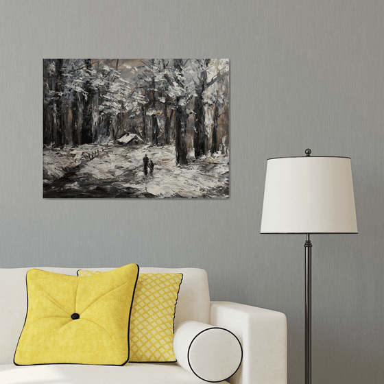 Winter in the forest (60x80cm, impressionism, oil painting, ready to hang)