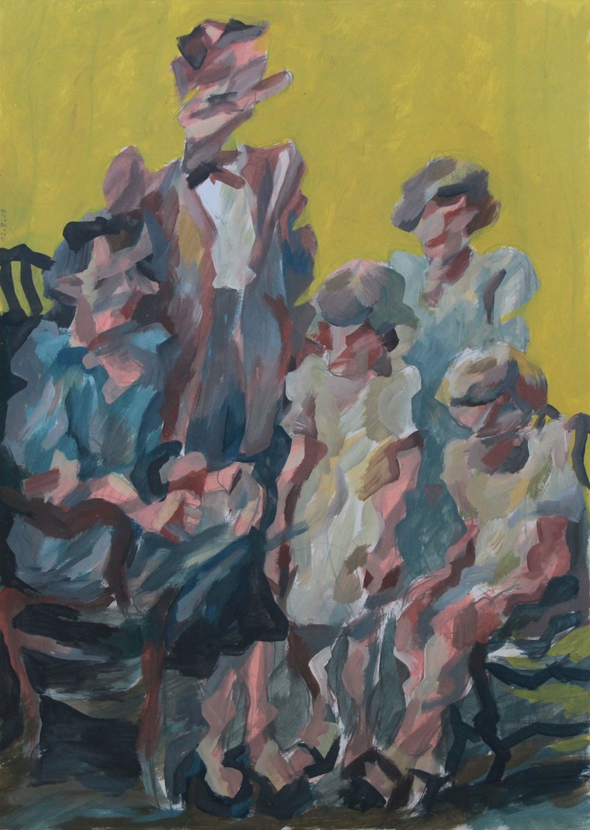 Expressive Portrait Acrylic Painting By Martin Singer, 12 X 16", Family Portrait #26, Original Artwork