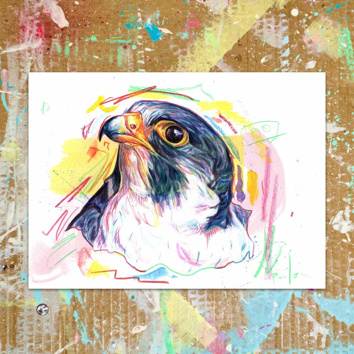 Illustrative Animal Acrylic Painting By Paul Ward, 12 X 8", Peregrine Falcon, Original Artwork