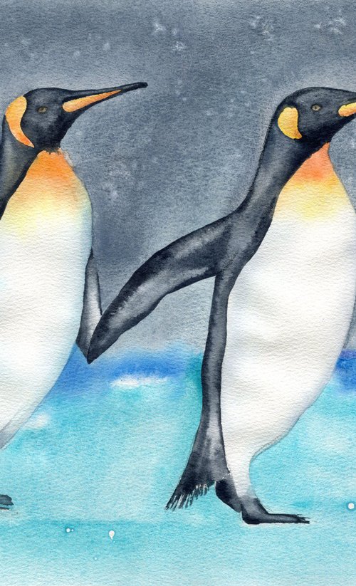 Birds of Antarctica. A couple of penguins. Original watercolor. by Evgeniya Mokeeva