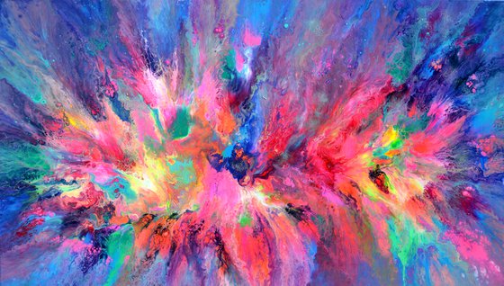 55x31.5'' FREE SHIPPING Large Ready to Hang Abstract Painting - XXXL Huge Colourful Modern Abstract Big Painting, Large Colorful Painting - Ready to Hang, Hotel and Restaurant Wall Decoration, Happy Harmony XXI