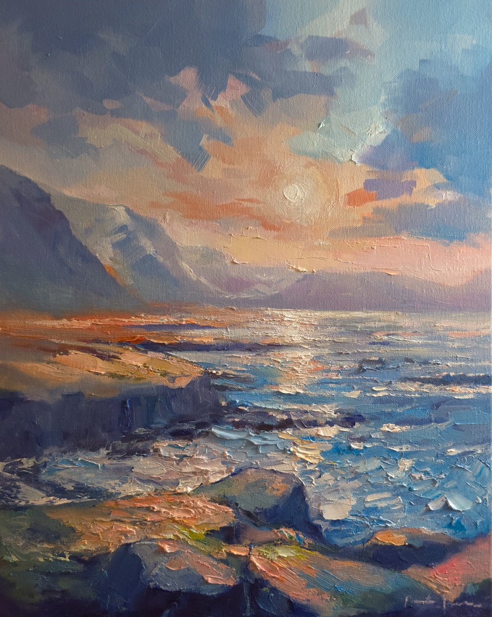 Impressionistic Landscape Oil Painting By Artem Grunyka, 16 X 20, Coast, Original Artwork