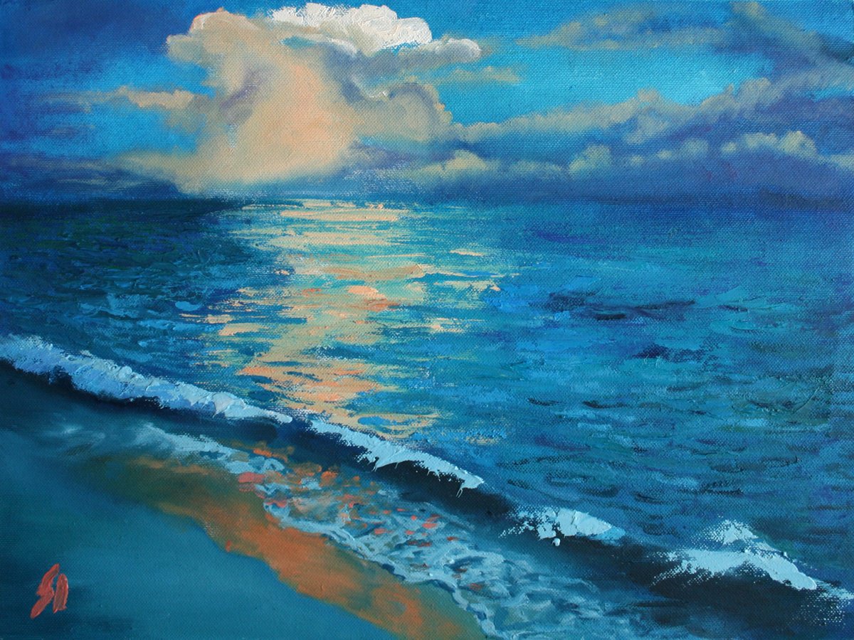 Evening Sea By Salana Art / Svetlana Samovarova, 16 X 12, Artwork For Sale On Artfinder