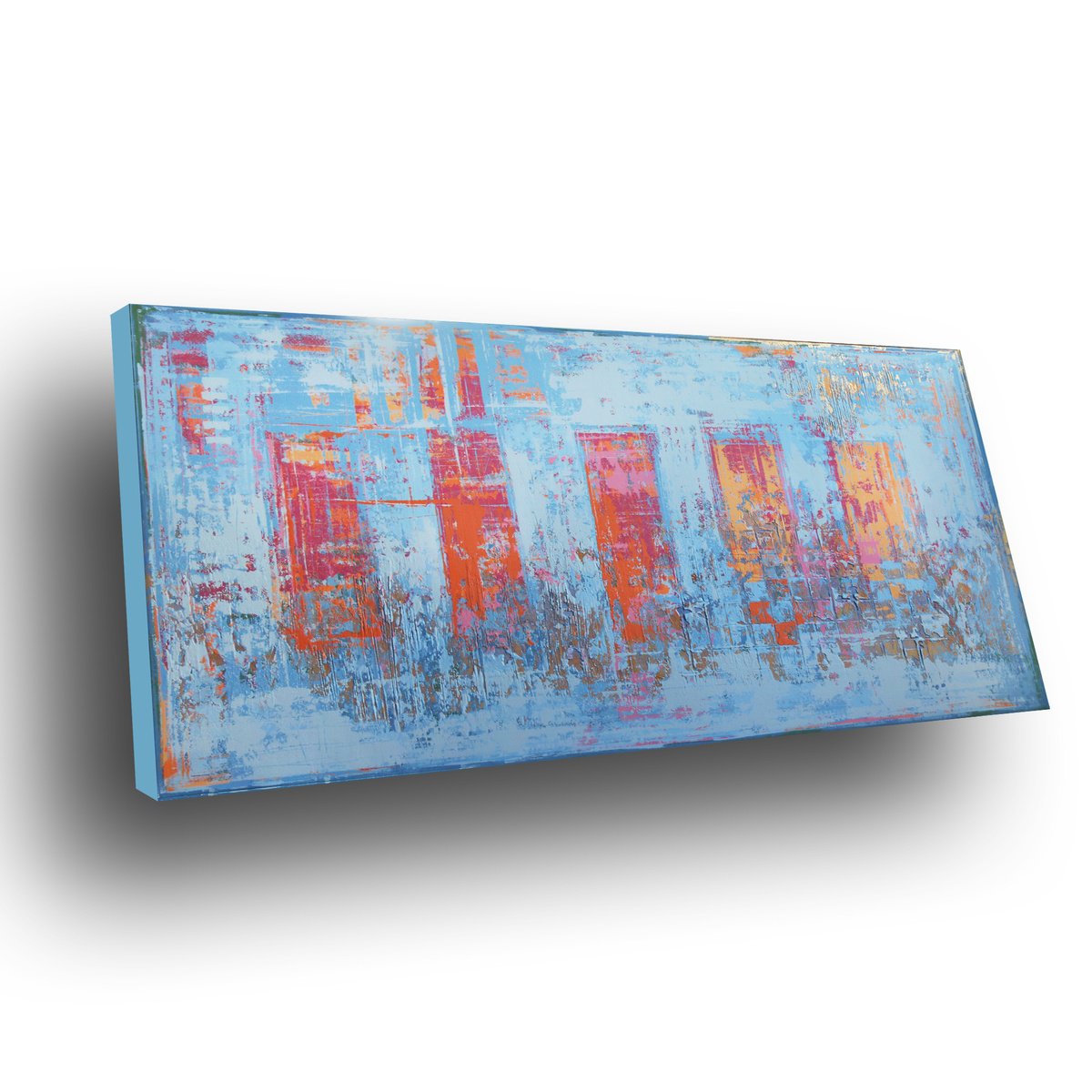 Organic Abstract Acrylic Painting By Inez Froehlich, 63 X 31, Summer In The City, Original Artwork