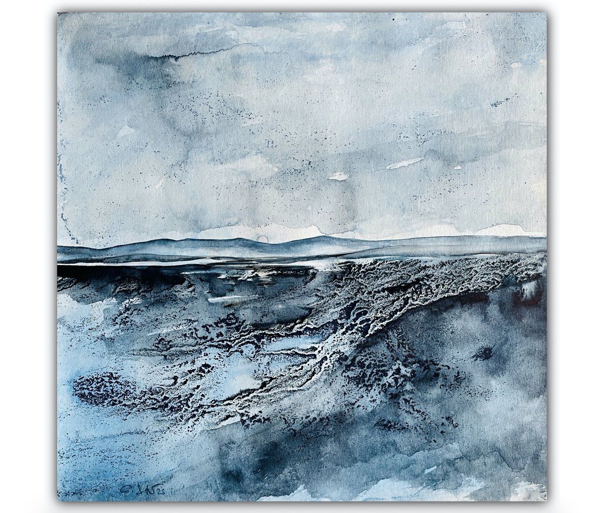 Abstract Landscape Watercolour By Gesa Reuter, 16 X 16, Moon, Original Artwork
