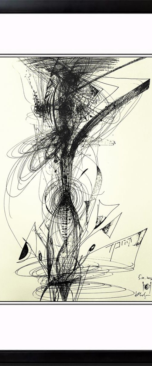 Framed spontane drawing by master Ovidiu Kloska Sunning way to draw still life like universe expanding by Kloska Ovidiu