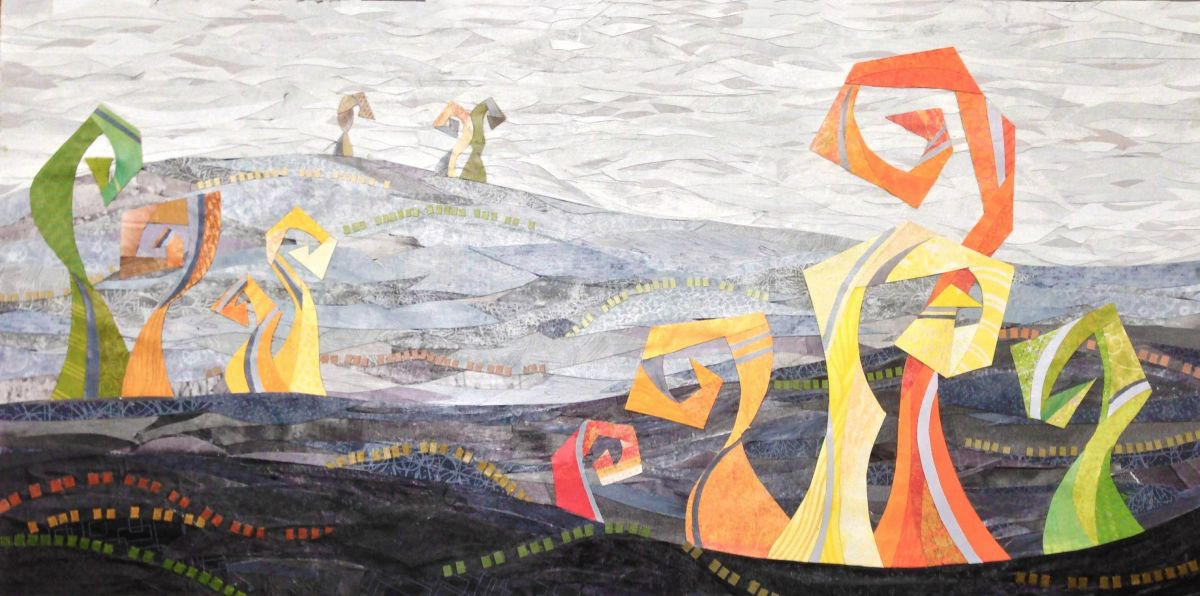 Abstract Painting By Kathy Ferguson, 32 X 16", Middle School Cliques, Original Artwork