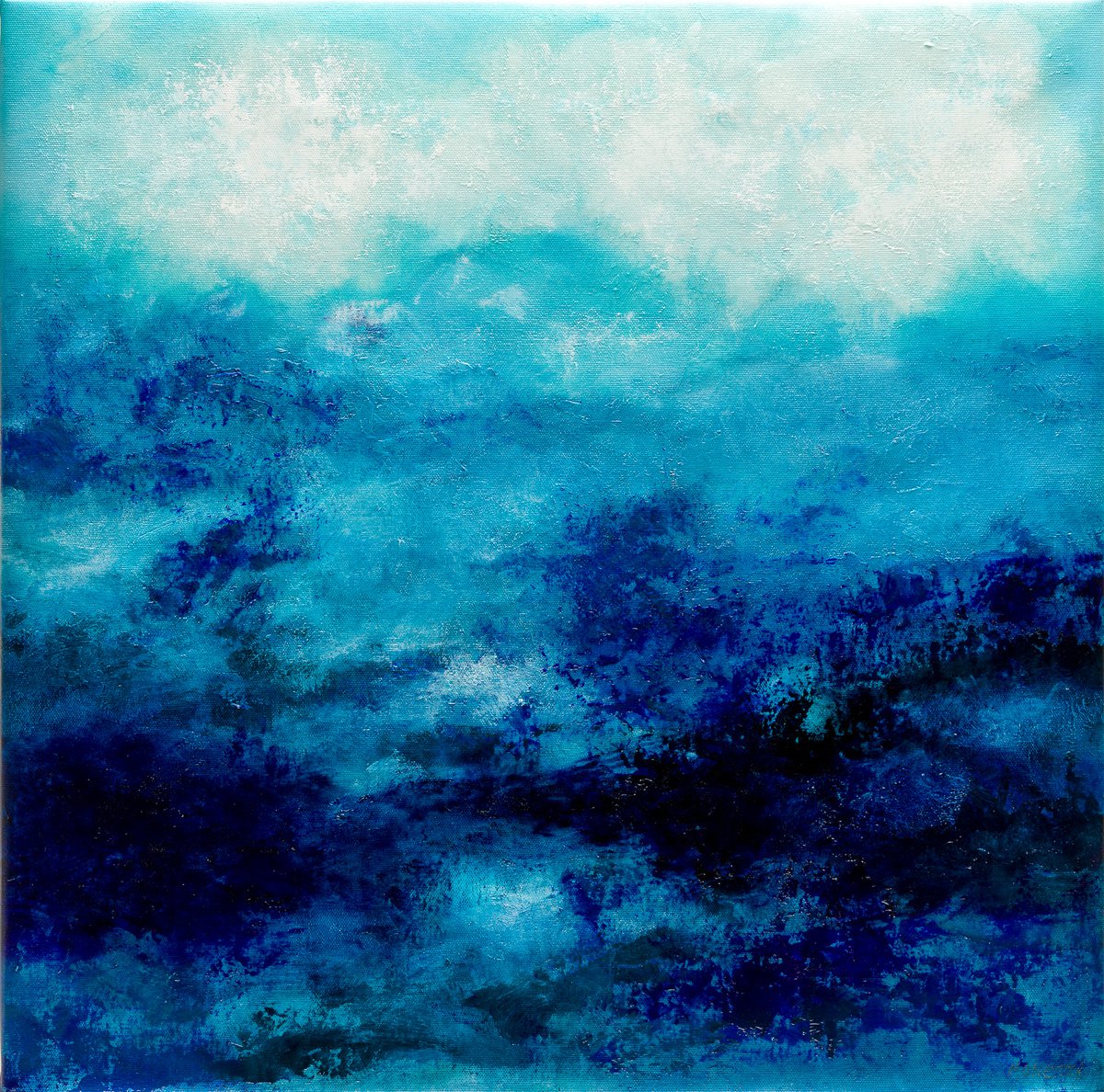 Blue abstract water landscape n?2 - Wall art Abstraction Home decor Oil painting by Fabienne Monestier