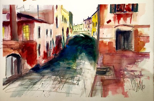 Venice Canals II Watercolor 57x37cm by Javier Peña