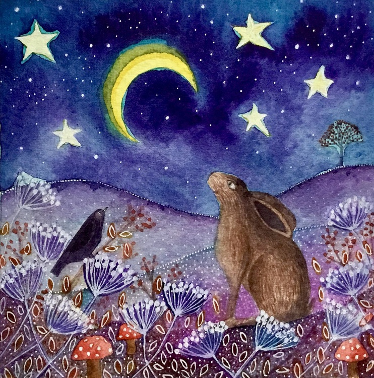 Moon Gazing Friends Small Acrylic Abstract Pain Artfinder