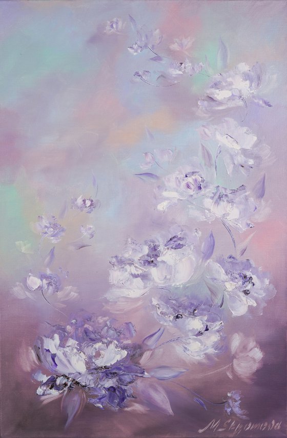 FLOWER WALTZ - Beautiful abstraction. Tenderness of peony. Floral motives. Lilac tones. Bizarre. Sensual. Refined.