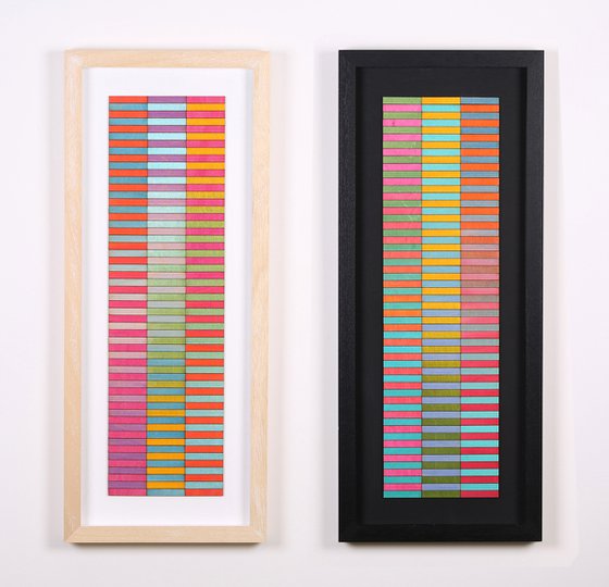 Three Panel Long Stripe Colour Study Natural Frame