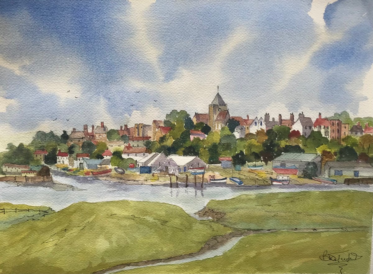 Expressive Landscape Watercolour By Brian Tucker, 15 X 11, Rye On A Sunny Day, Original Artwork