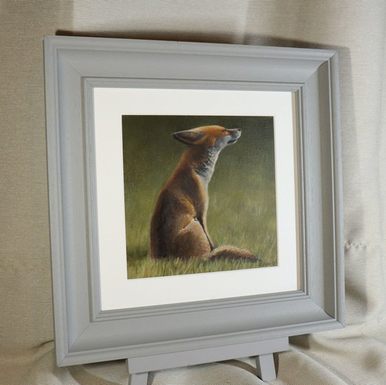 Fox sat in the Sun, Foxes Painting, Animal Artwork Framed and Ready to Hang