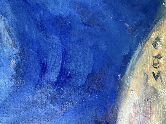 Woman in a blue dress