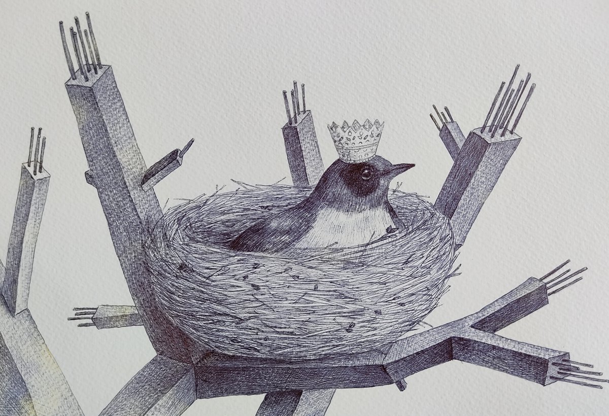 Surrealistic Animal Ink Drawing By Andromachi Giannopoulou, 9 X 6, King Alone, Original Artwork