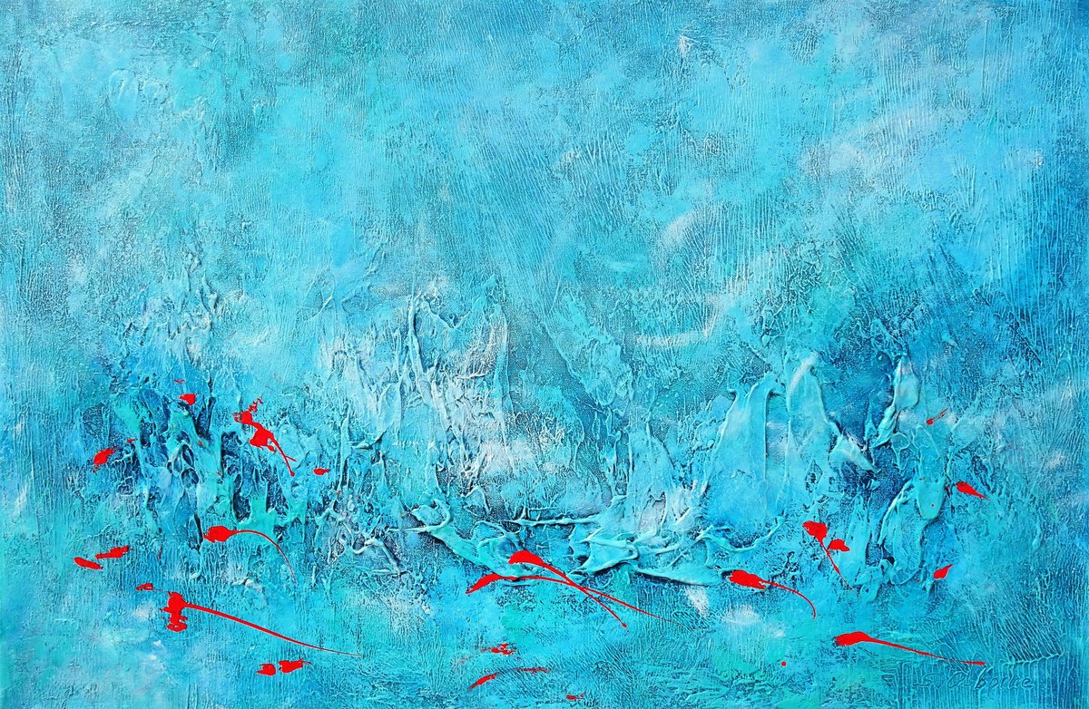 CARIBBEAN SEA. Teal, Blue, Aqua Contemporary Abstract Seascape, Ocean Waves Painting. Mode... by Sveta Osborne