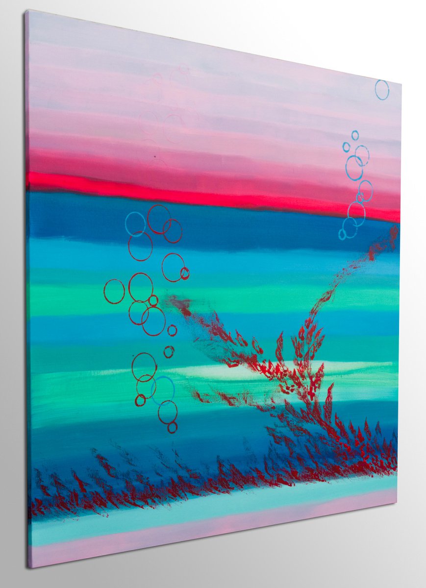 Abstract Landscape Acrylic Painting By Davide De Palma, 47 X 47, Red Dots, Original Artwork