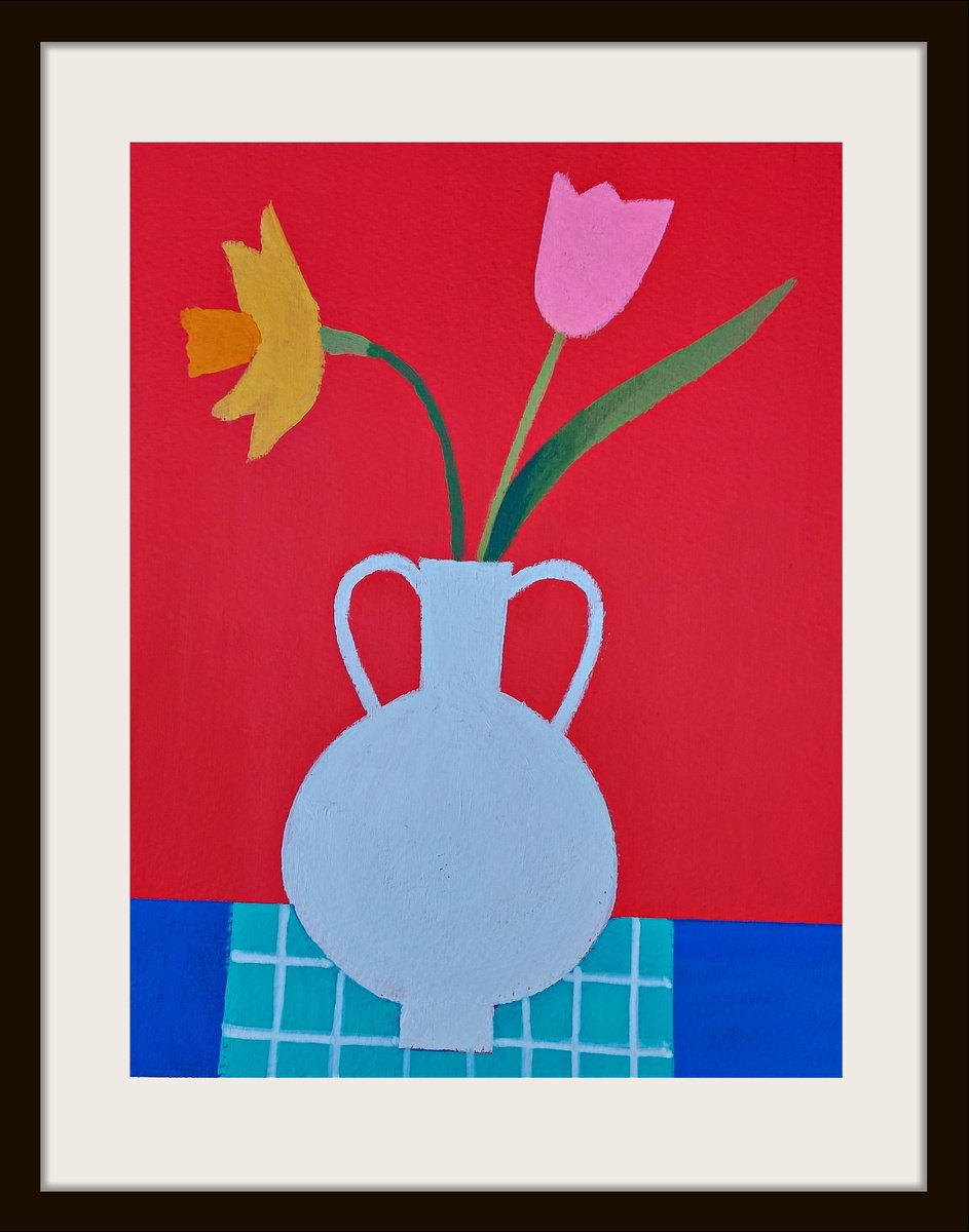 Spring Flowers in a White Vase by Jan Rippingham