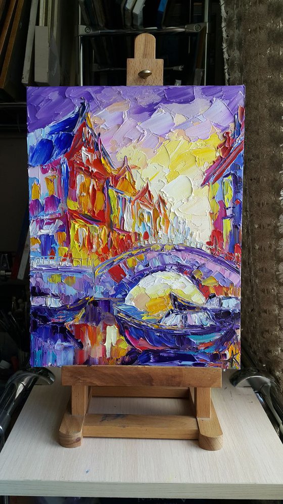 Sunset in Amsterdam - painting cityscape, evening Amsterdam, cityscape Amsterdam, landscape, oil painting, street scenery, painting on canvas, impressionism, city, gift