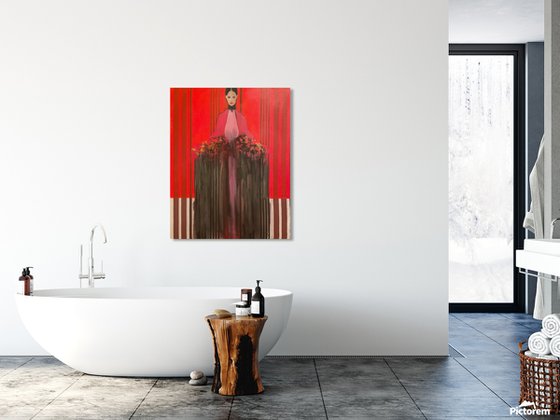 Girl in Red with Flowers