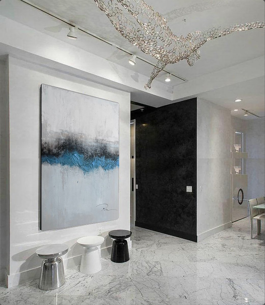 Abstract Acrylic Painting By Indie Ru, 39 X 47, Abstract Blue, Original Artwork