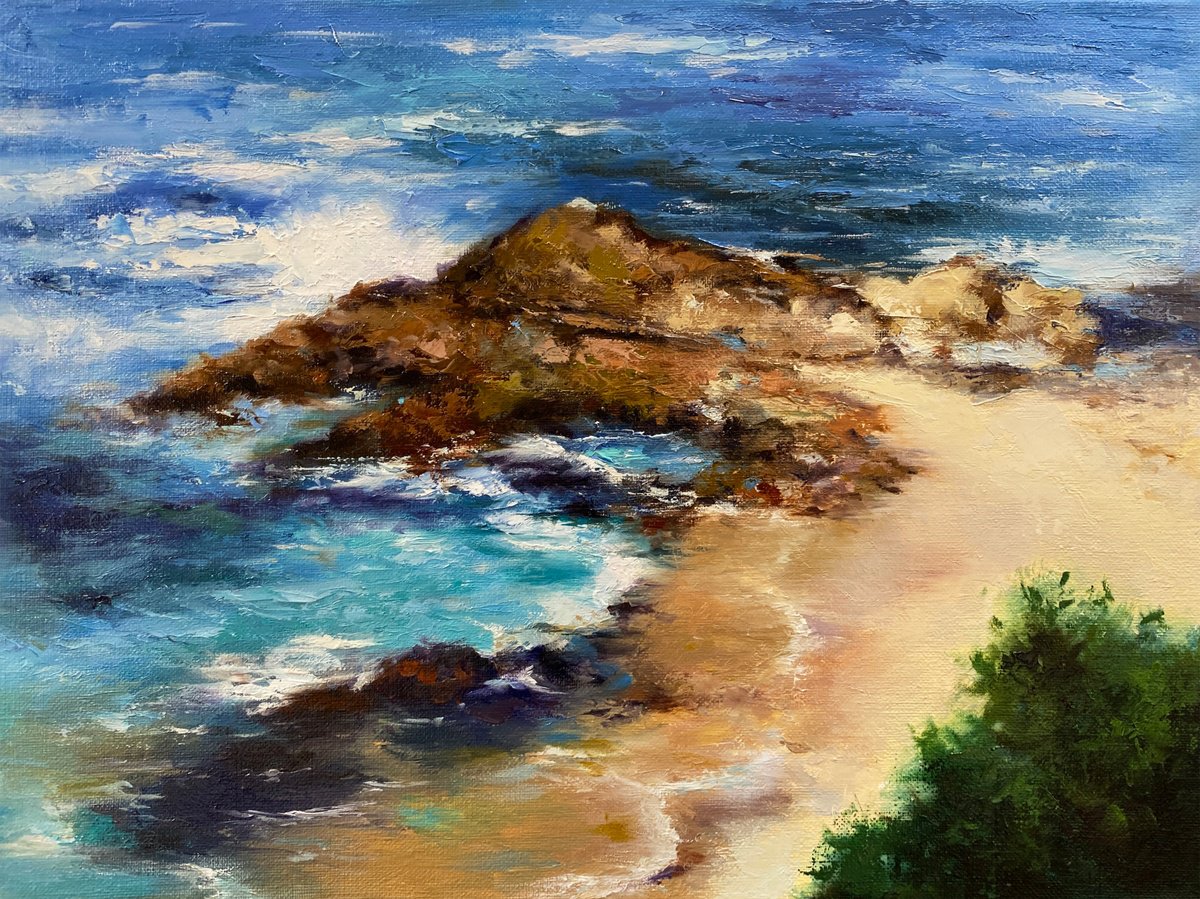 Impressionistic Landscape Oil Painting By Farzaneh Maddahi, 16 X 12, East Sea, Original Artwork