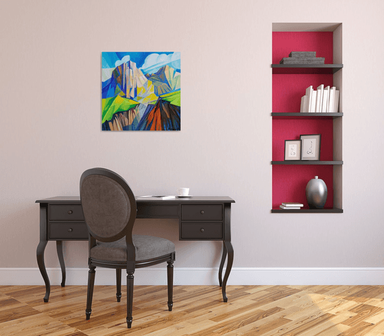 Cubism - Mountains - 1 (60x60cm, cubism, oil painting, ready to hang)