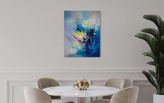 Yellow rose in blue ice